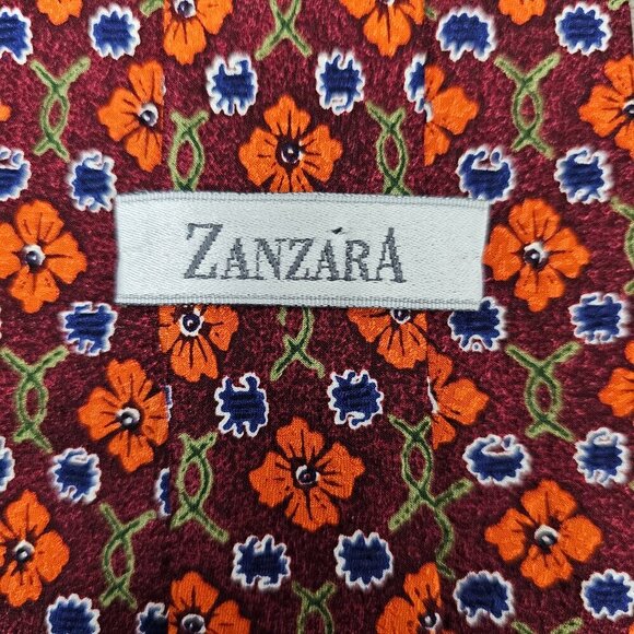 Zanzara New Italian Silk Floral Print Vintage Retro Long Necktie - Picture 2 of 5